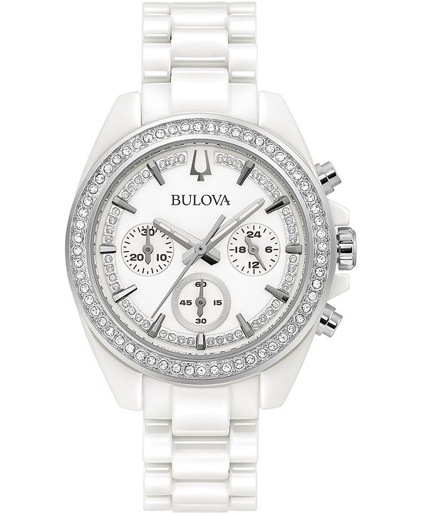 Bulova Women's Chronograph White Ceramic Bracelet Watch 37mm, Created