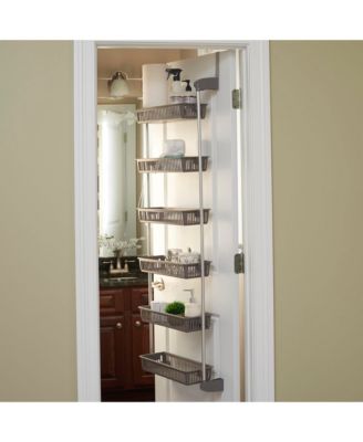 Over the Door Storage Rack, 6 Basket Door Organizer, Great for Use in Pantry as Spice Rack, Gray