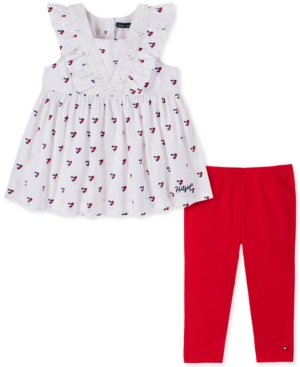 Tommy Hilfiger Baby Girls Heart Print Ruffle Tunic Leggings Set