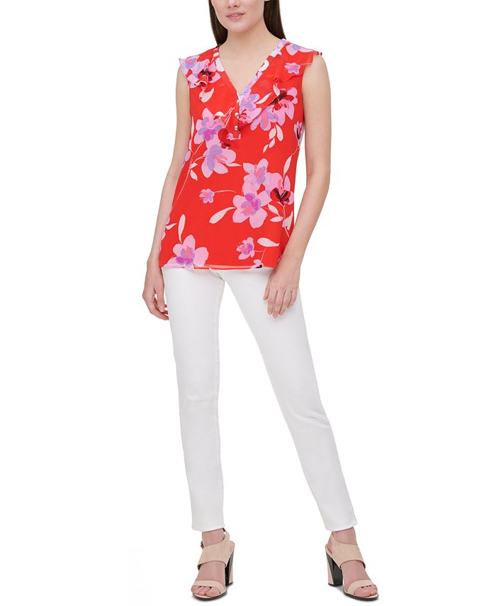 Calvin Klein Floral-Print Sleeveless Top & Reviews - Tops - Women - Macy's
