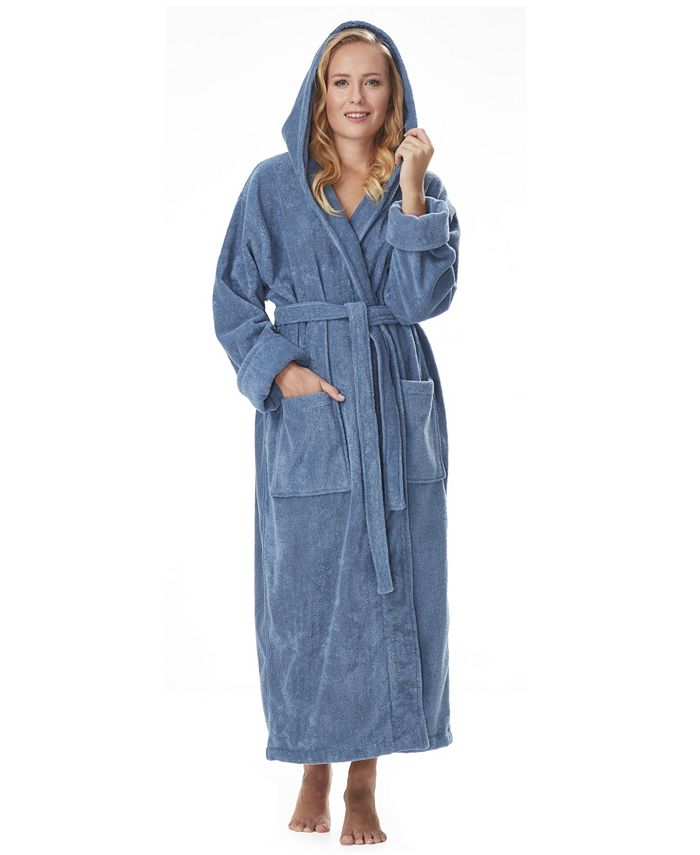 ARUS Women's Organic Hooded Full Length Turkish Cotton Bathrobe, Medium