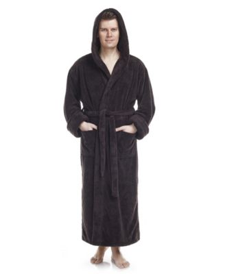 Mens Soft Fleece Robe Ankle Length Hooded Turkish Bathrobe