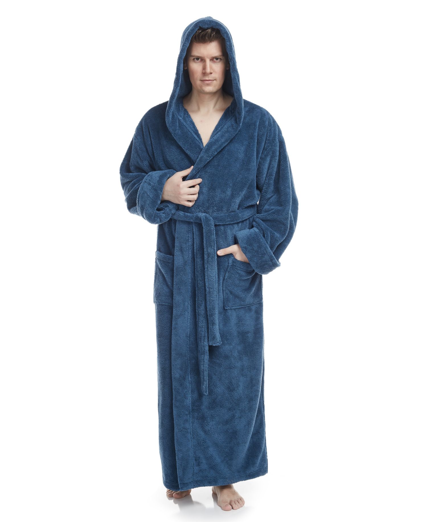 Men's Soft Fleece Robe, Ankle Length Hooded Turkish Bathrobe