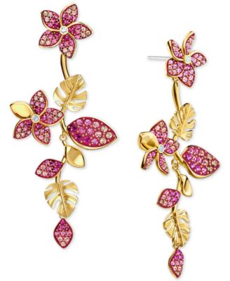 Swarovski Gold-Tone Tropical Flower Linear Earrings