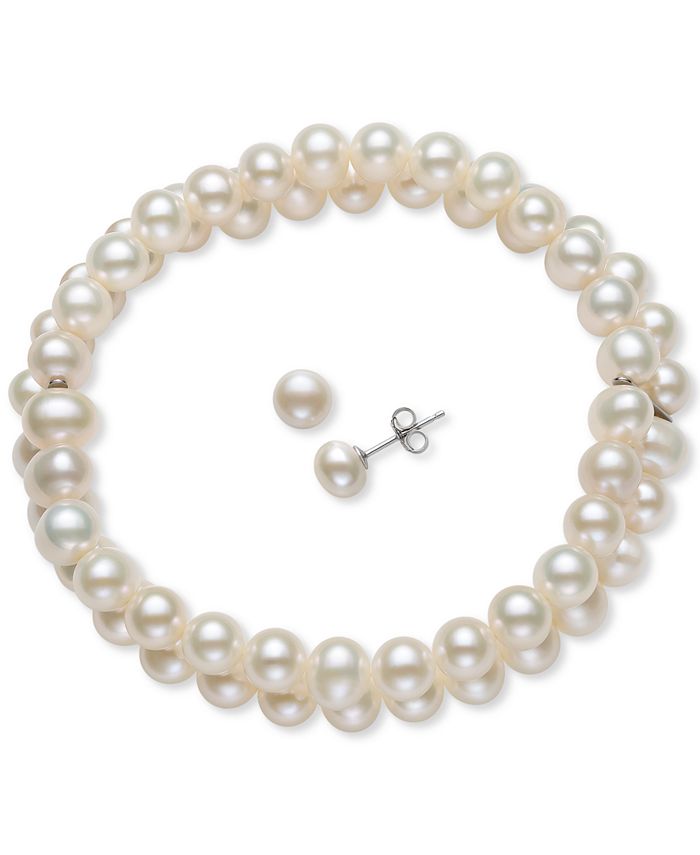 Macy's - 2-Pc. Set Cultured Freshwater Pearl (6-7mm) Stretch Bracelet & Matching Stud Earrings