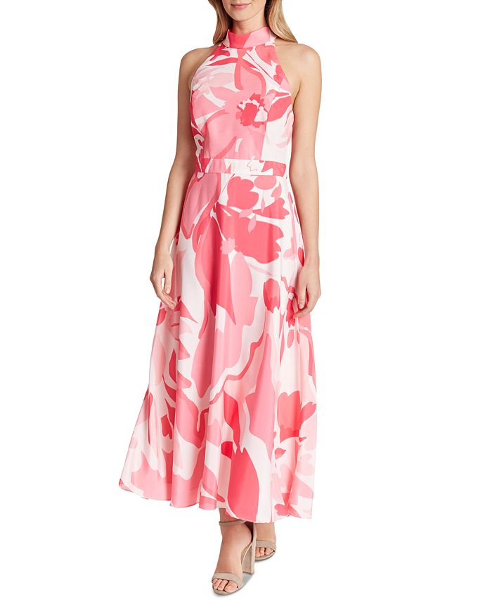 Tahari printed halter maxi outlet dress