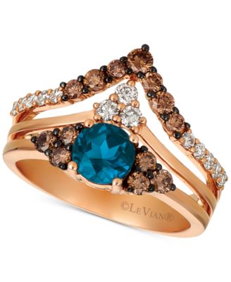 Le Vian - Deep Sea Blue Topaz (7/8 ct. t.w.) & Diamond (3/4 ct. t.w.) Chevron Statement Ring in 14k Rose Gold