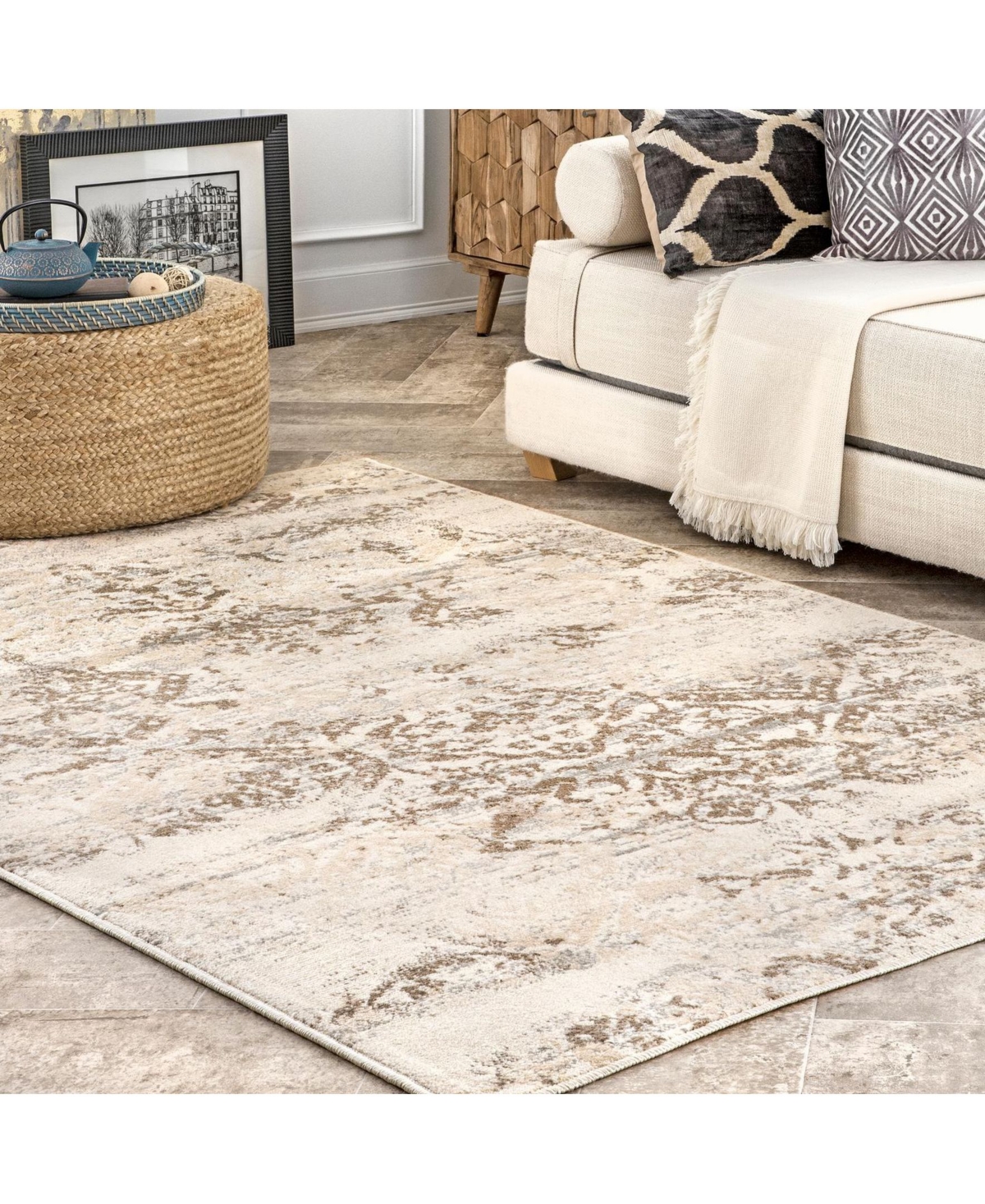 nuLoom Manor Distressed FrejaArea Rug - Beige