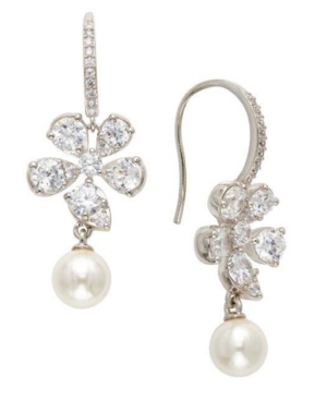 image of Eliot Danori Silver-Tone Cubic Zirconia & Swarovski Imitation Pearl Flower Drop Earrings, Created for Macy-s