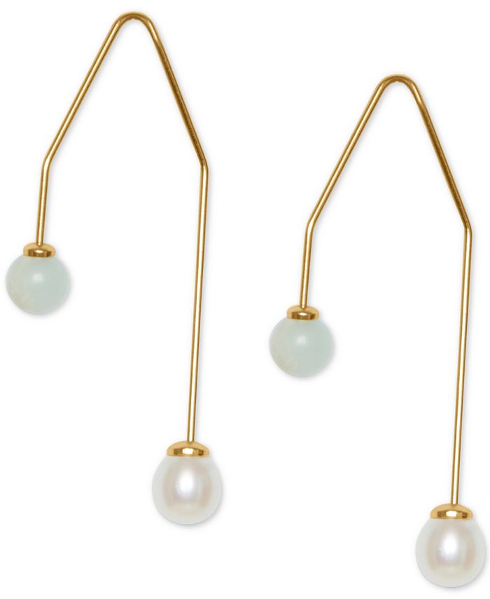 Lucky Brand Gold-Tone Stone & Imitation Pearl Threader Earrings - Macy's
