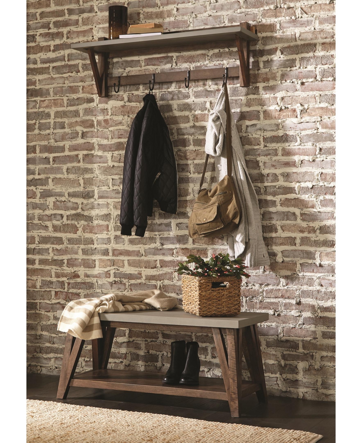 Alaterre Furniture Brookside Cement-Top Wood Entryway Coat Hook