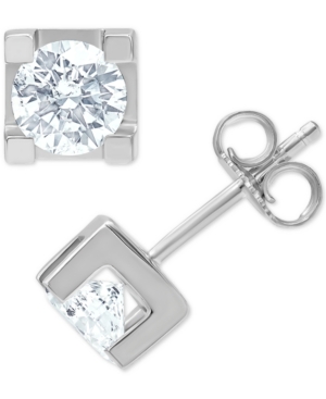 image of Diamond Square-Set Stud Earrings (1 ct. t.w.) in 14k White Gold