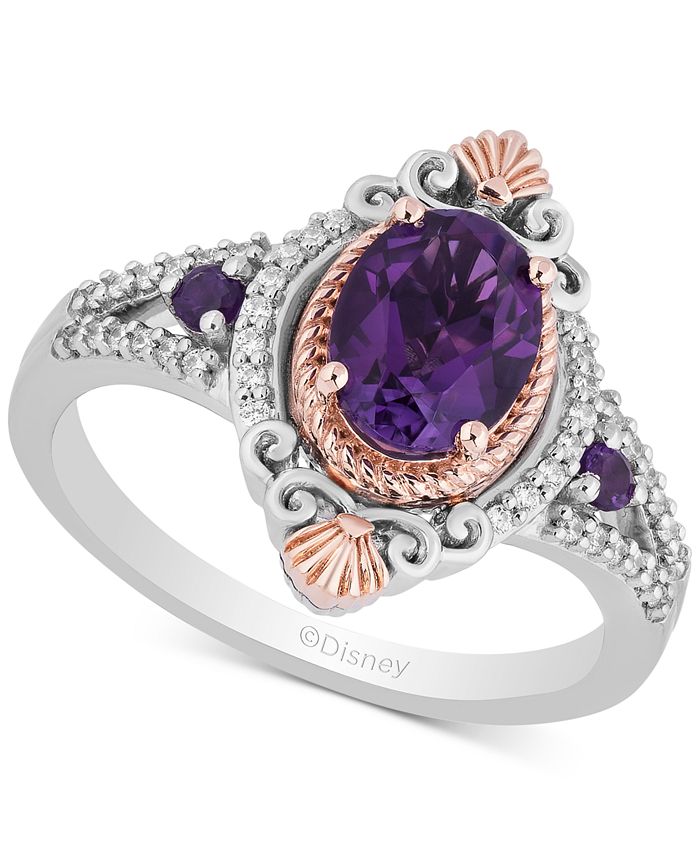 Enchanted Disney Fine Jewelry - Amethyst (1-1/3 ct. t.w.) & Diamond (1/7 ct. t.w.) Ariel Ring in Sterling Silver & 14k Rose Gold