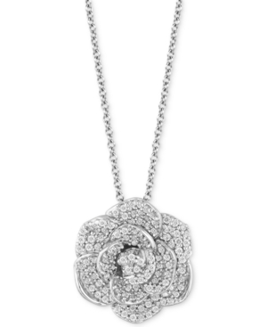 image of Enchanted Disney Diamond Flower Cinderella Pendant Necklace (1/2 ct. t.w.) in 14k White Gold, 16