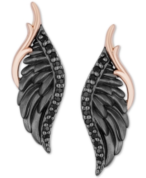image of Enchanted Disney Black Diamond Maleficent Villains Wing Drop Earrings (1/6 ct. t.w.) in 14k Rose Gold & Black Rhodium-Plated Sterling Silver