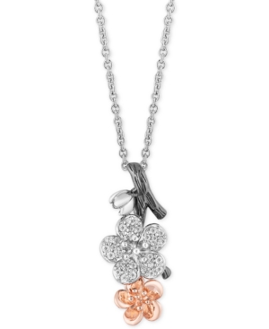 image of Enchanted Disney Diamond (1/6 ct. t.w.) Mulan Flower Pendant Necklace in Sterling Silver and 14k Rose Gold, 16