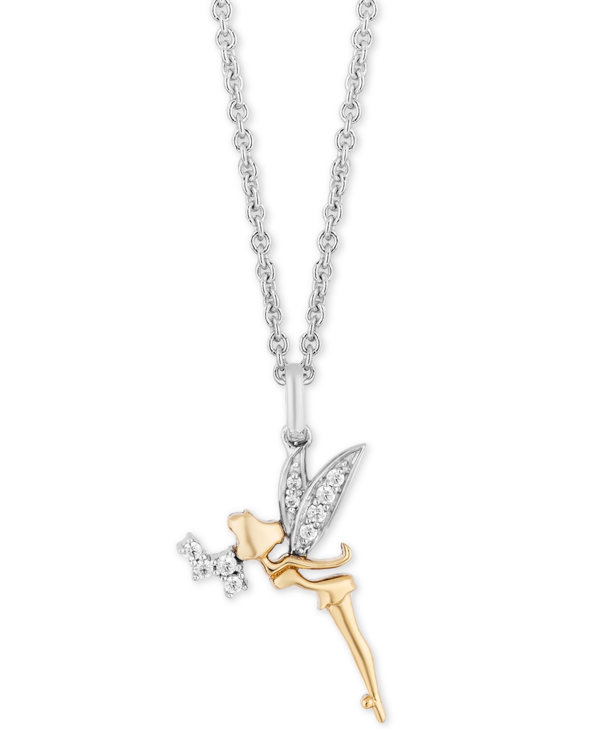 Enchanted Disney Fine Jewelry Enchanted Disney Diamond Tinkerbell Pendant Necklace (1/10 ct. t.w.) in Sterling Silver and 14k Gold, 16" + 2" Extender
