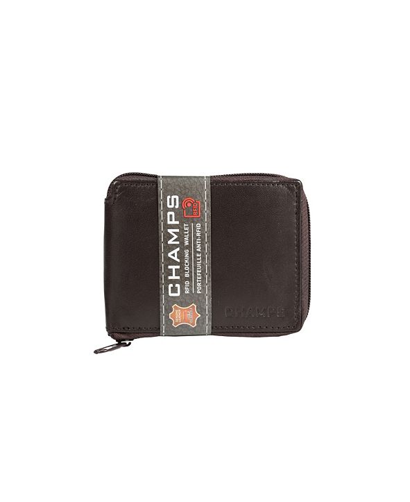 CHAMPS Genuine Leather RFID Blocking Zip-Around Wallet & Reviews - All Accessories - Men - Macy&#39;s