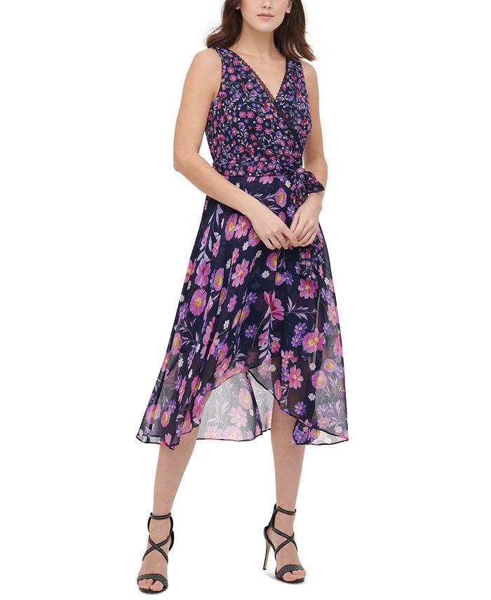 DKNY Floral-Print Faux-Wrap Chiffon Dress & Reviews - Dresses - Women ...