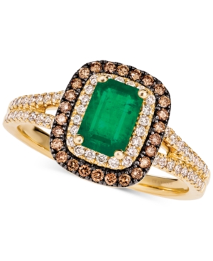 image of Le Vian Costa Smeralda Emerald (3/4 ct. t.w.) & Diamond (3/8 ct. t.w.) Halo Ring in 14k Gold