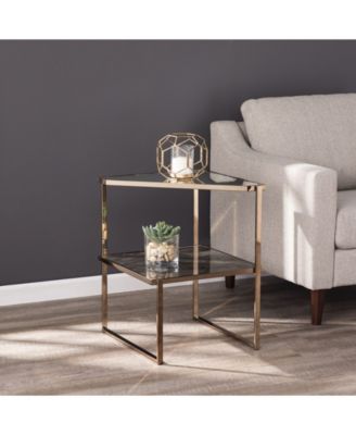 Hayle Mirrored Side Table with Faux Stone Glass