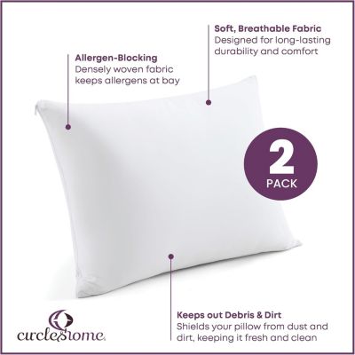 Circles Home 100% Cotton Breathable Pillow Protector with Zipper – White (2 Pack)