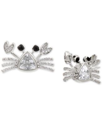 Betsey Johnson - Silver-Tone Crystal Crab Stud Earrings