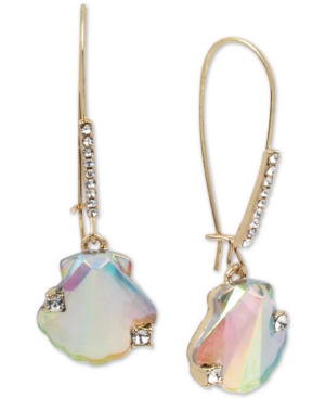 image of Betsey Johnson Gold-Tone Pave & Stone Seashell Linear Drop Earrings