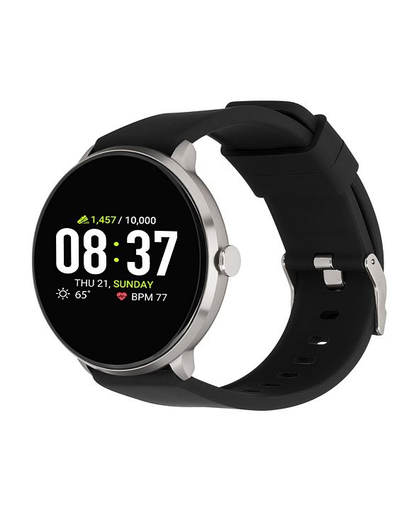 iTouch Unisex Sport SilverTone Case with Black Strap Smart Watch 43mm