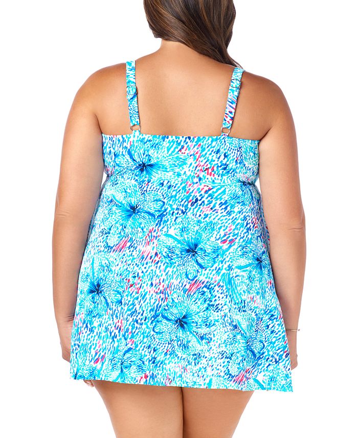 Swim Solutions Plus Size Printed Tiered Tummy-Control Swim Dress, Created  for Macy's - Macy's