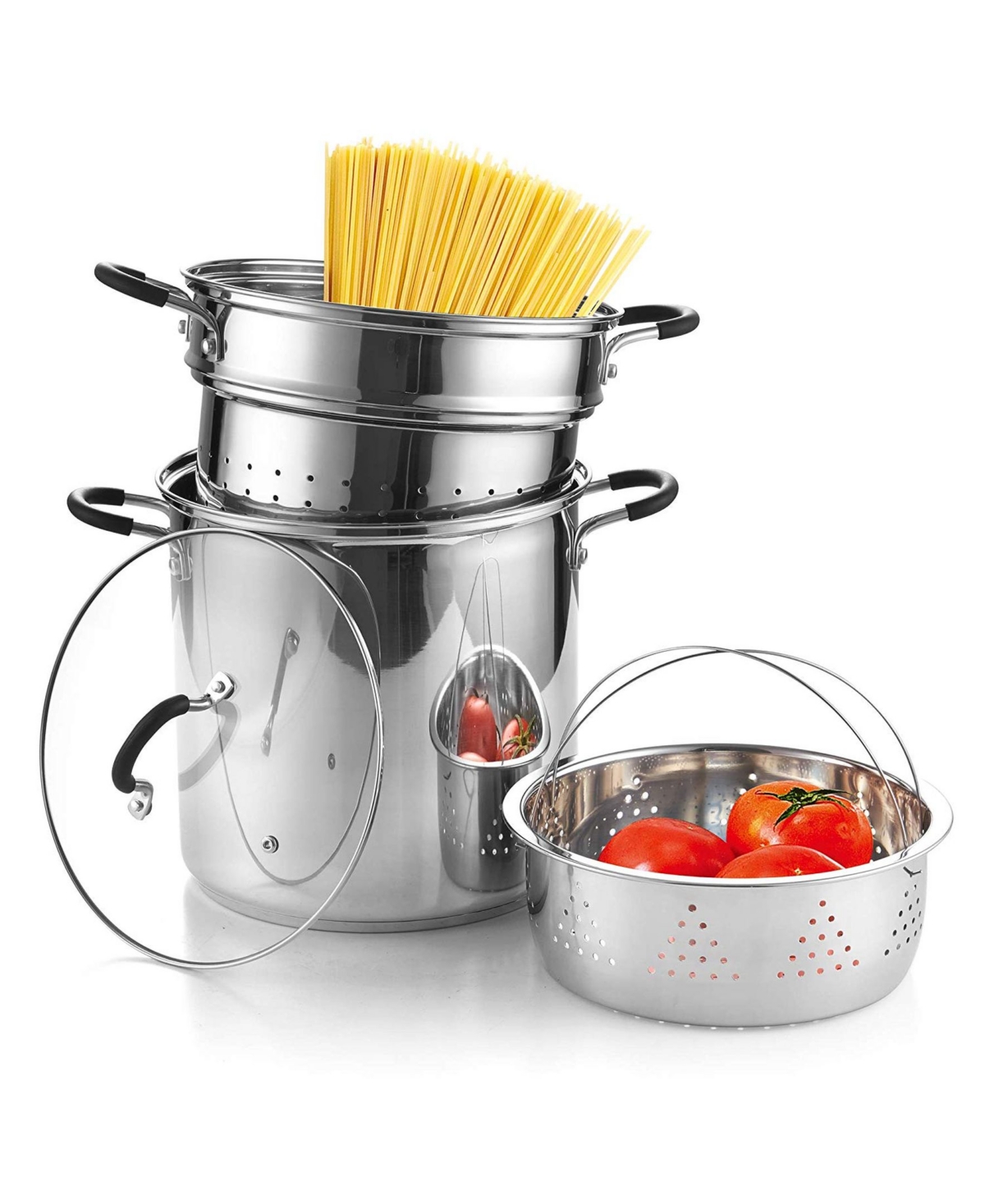Cook N Home 12 Quart 4-Piece Stainless Steel Pasta Cooker Steamer Multipots,- Silver