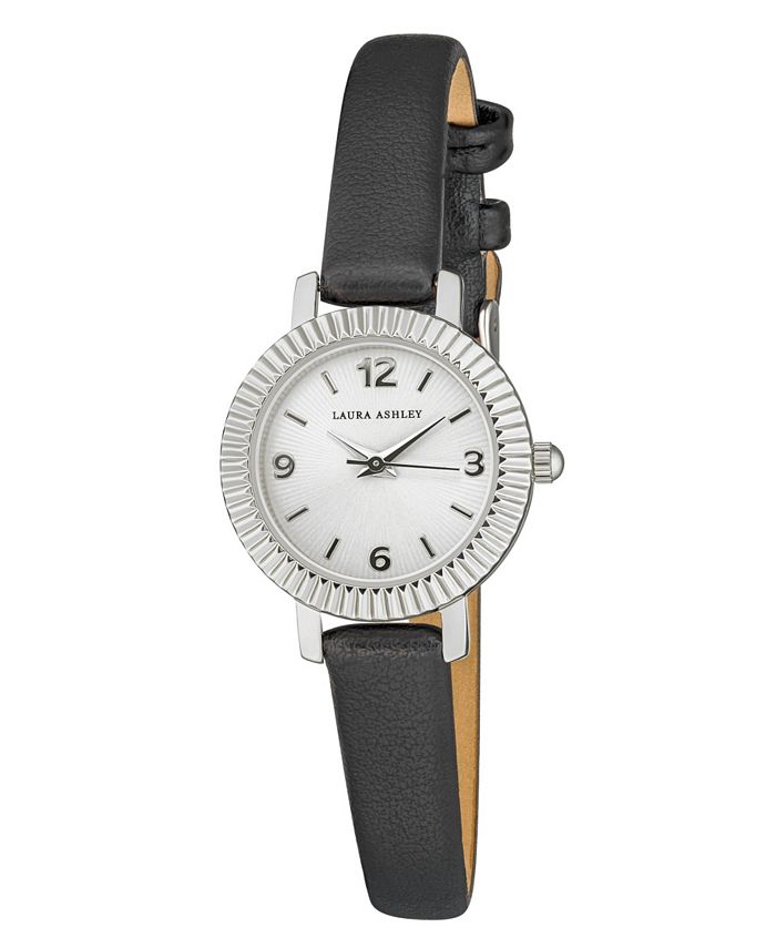 Laura Ashley Women's Coin Edge Bezel Black Polyurethane Strap Watch