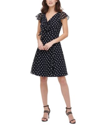 blue and white polka dot dress