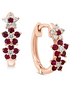 Ruby (3/8 ct. t.w.) & Diamond (1/8 ct. t.w.) Small Hoop Earrings in 14k Rose Gold, 1/2"