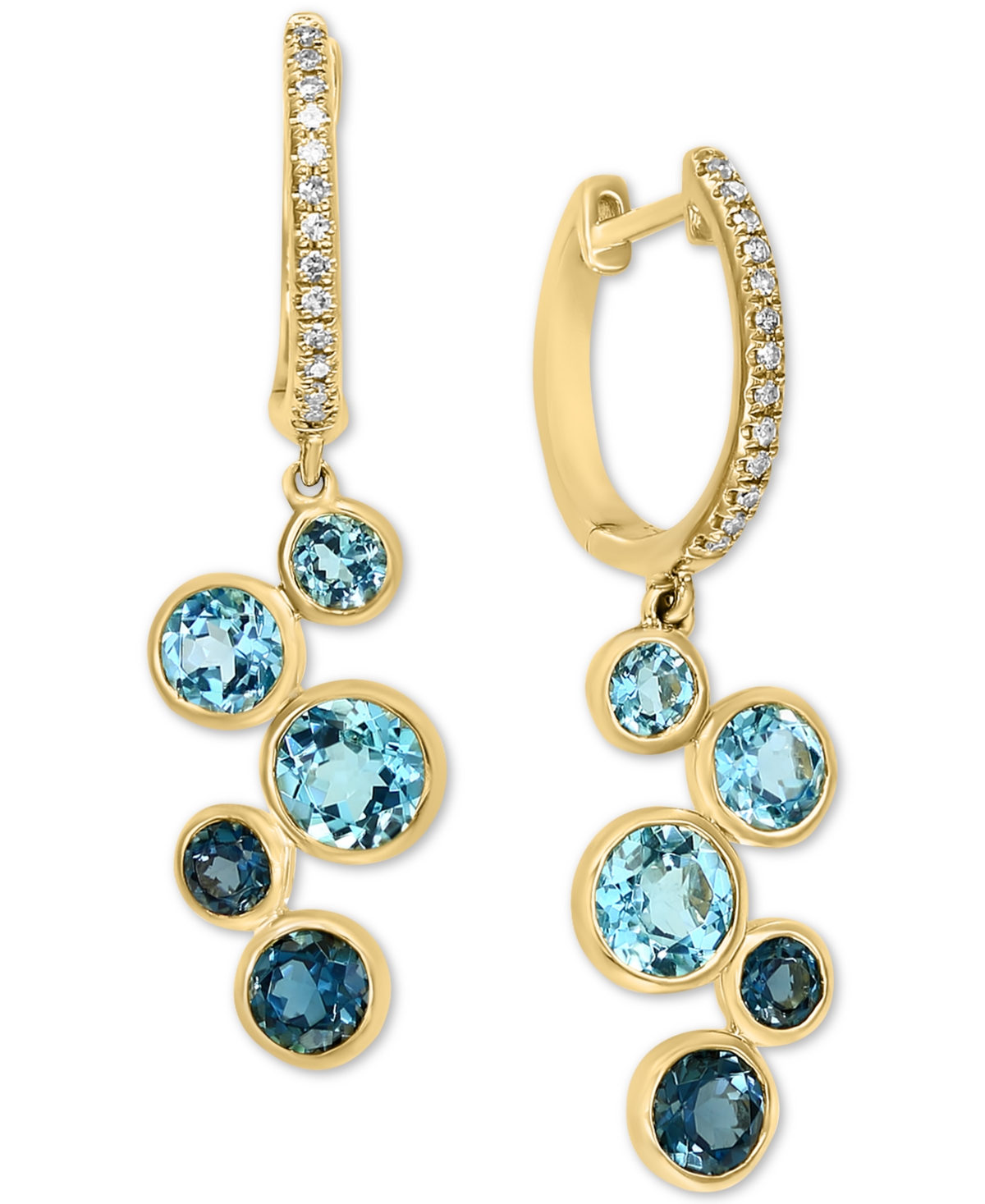 Blue Topaz (3 ct. t.w.) & Diamond (1/10 ct. t.w.) Dangle Hoop Earrings in 14k Gold - LONDON BLUE TOPAZ