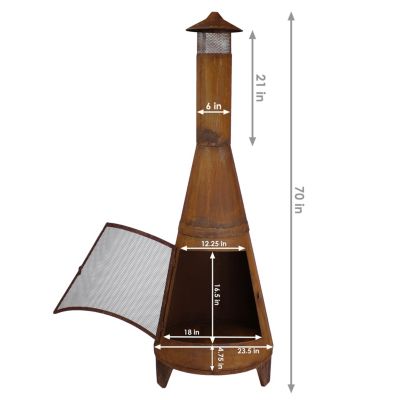 Outdoor Backyard Large Freestanding Oxidized Steel Wood-Burning Fire Pit Chiminea - 70" - Rust Finish