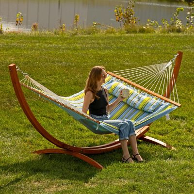 Heavy-Duty Two-Person Curved Larch Wood Hammock Stand Only