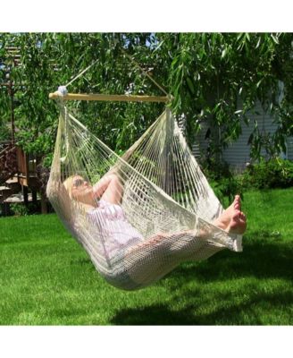 Large Cotton/Nylon Outdoor Mayan Hammock Chair with Adjustable Stand - 330 lb Weight Capacity - Natural