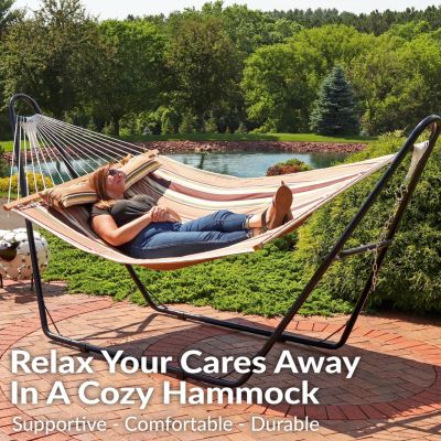 Double Quilted Fabric Hammock with Universal Steel Stand - 450-Pound Capacity