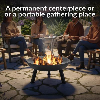 Outdoor Camping or Backyard Round Cast Iron Rustic Fire Pit Bowl with Handles
