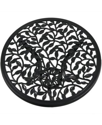 Floral Design Cast Aluminum Outdoor Patio Bistro Set, Black, 3pc