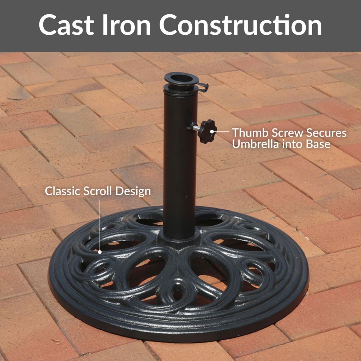 Outdoor Heavy-Duty Cast Iron Decorative Patio Yard Round Umbrella Base Stand - 18" - Black