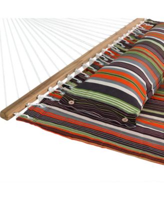 Outdoor 2-Person Quilted Fabric Hammock with Spreader Bars and Freestanding Stand