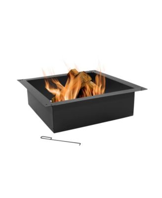 Outdoor Heavy-Duty Steel Portable Above Ground or In-Ground Square Fire Pit Liner Ring - Black