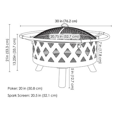 Outdoor Camping or Backyard Crossweave Cut Out Fire Pit with Spark Screen and Log Poker