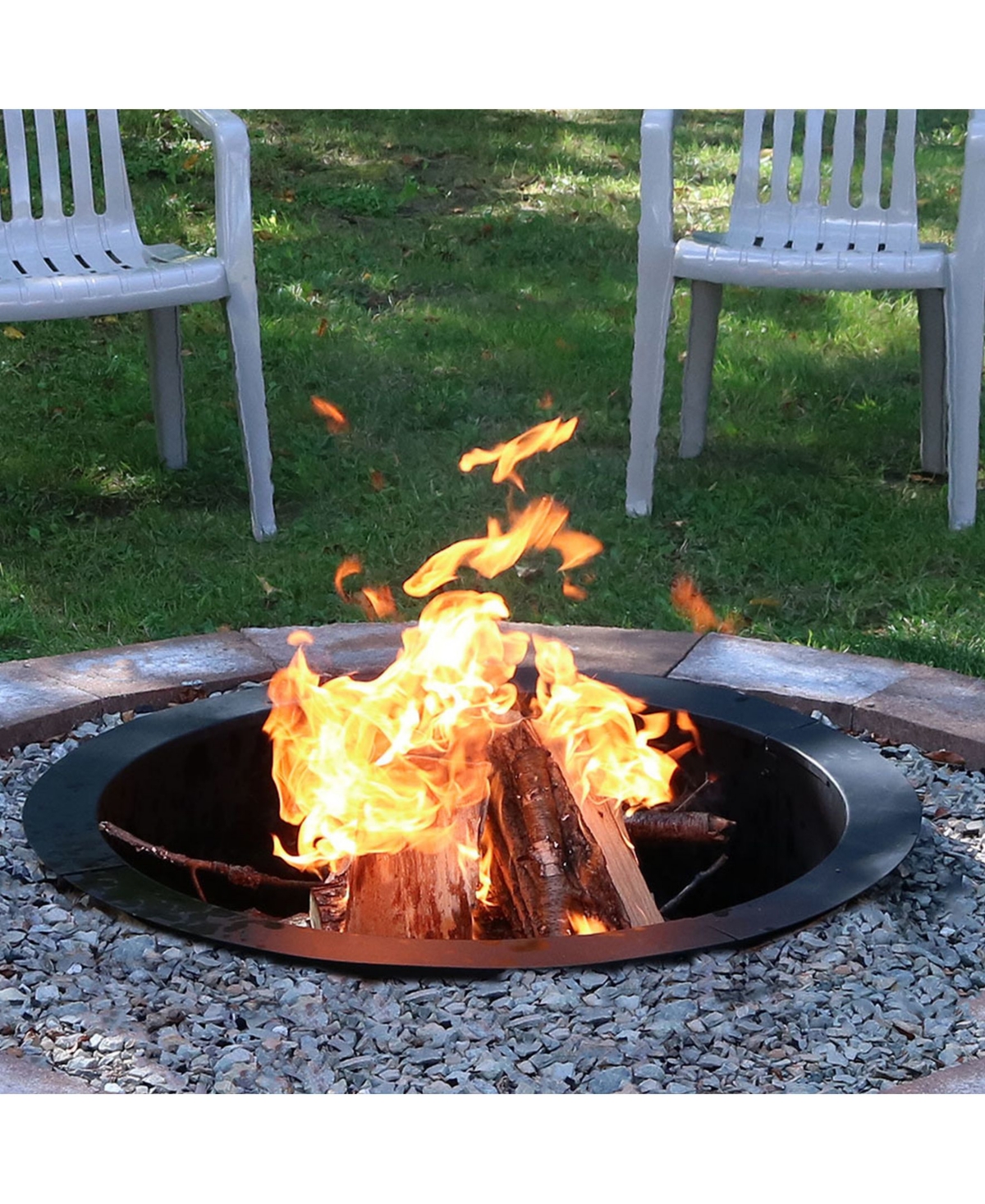 Outdoor Heavy-Duty Steel Portable Above Ground or In-Ground Round Fire Pit Liner Ring - 27" - Black