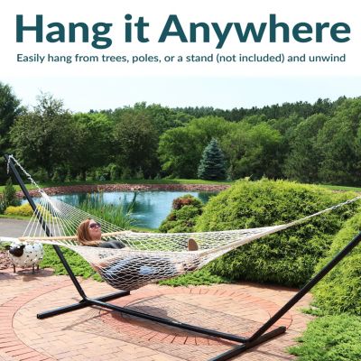 Sunnydaze Decor Large Two-Person Double Wide Rope Hammock with Spreader Bars for Patio and Backyard - 450 lb Weight Capacity