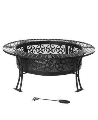 Outdoor Camping or Backyard Steel Round Four Star Fire Pit Table with Spark Screen - 40" - Black