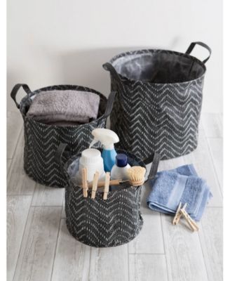 Polyethylene Coated Woven Paper Laundry Bin Tribal Chevron Round Small Set of 2