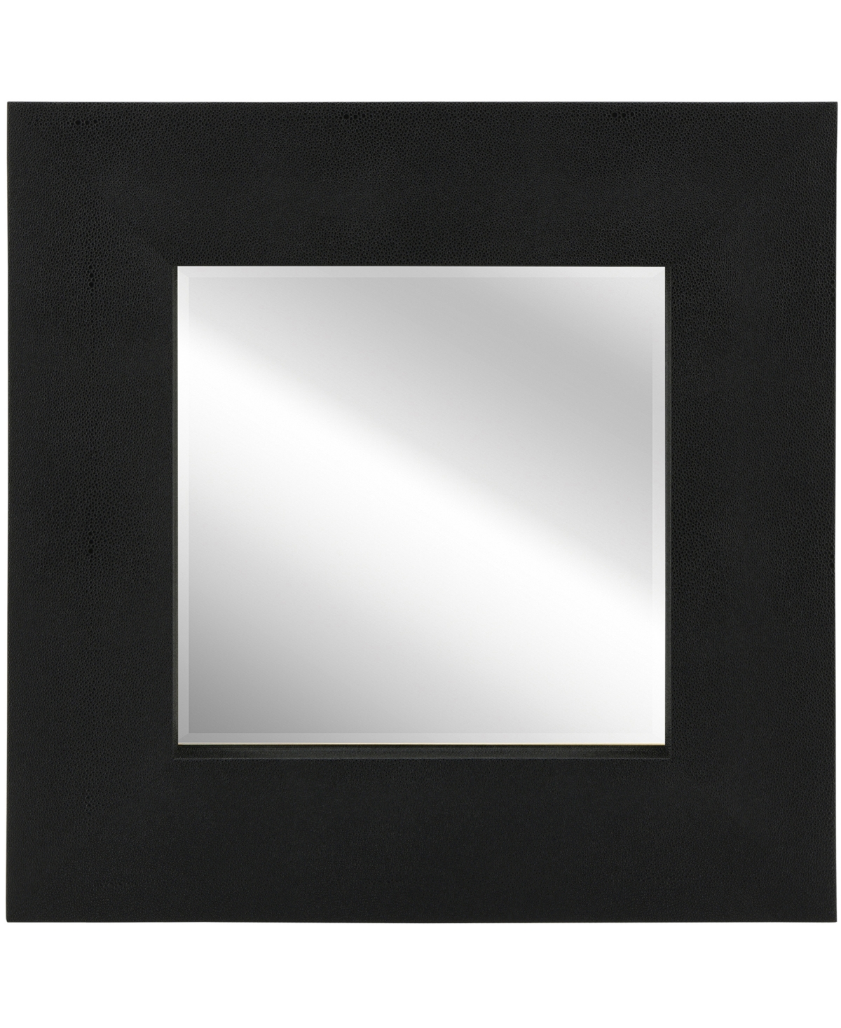 Beveled Wall Mirror Metallic Faux Shagreen Leather Framed Leaner, 30" x 30" x 3" - Black